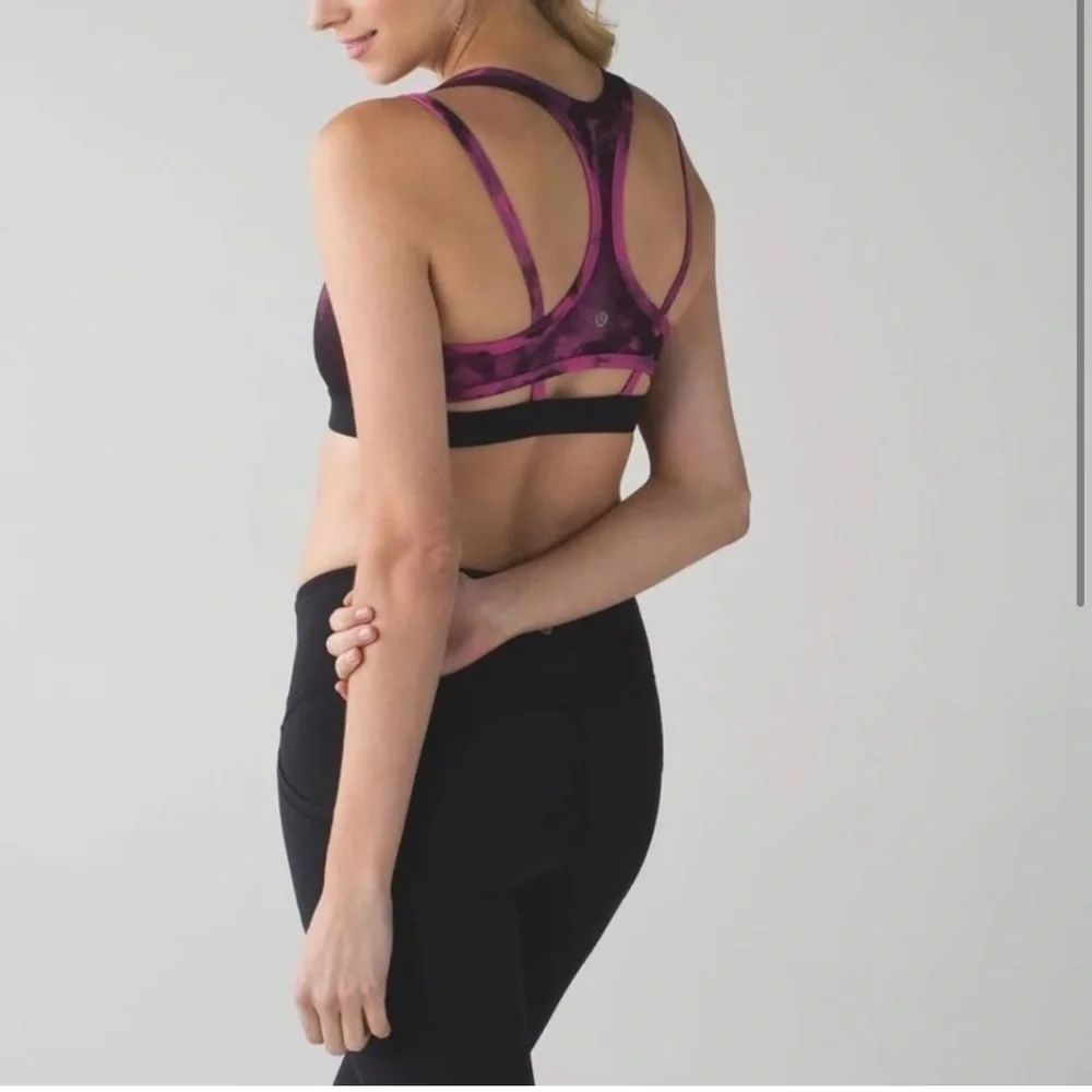 Lululemon 6 pink/black tie dye racerback Removable pad activewear sport bra